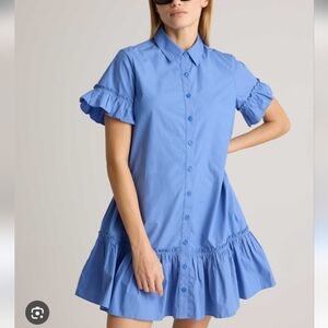 Quince 100% Organic Cotton Poplin Short Sleeve Ruffle Dress Extra Large